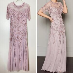 ADRIANNA PAPELL DRESS GOWN BEADED FLORAL FORMAL SEQUIN LONG MAXI EVENING FAIRY